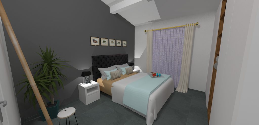Chambre design grise 3D