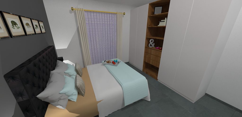 Chambre design 3D avec placard blanc