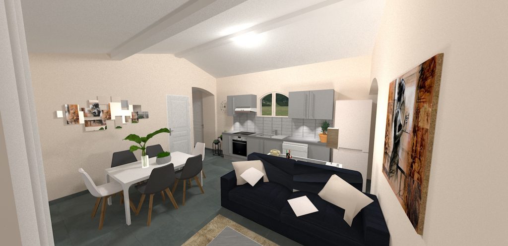 plan 3D espace salon salle à manger